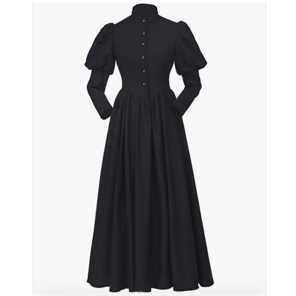 Victorian Gothic Dress Women Large Black Excellent Mourning Gown Lizzie Borden